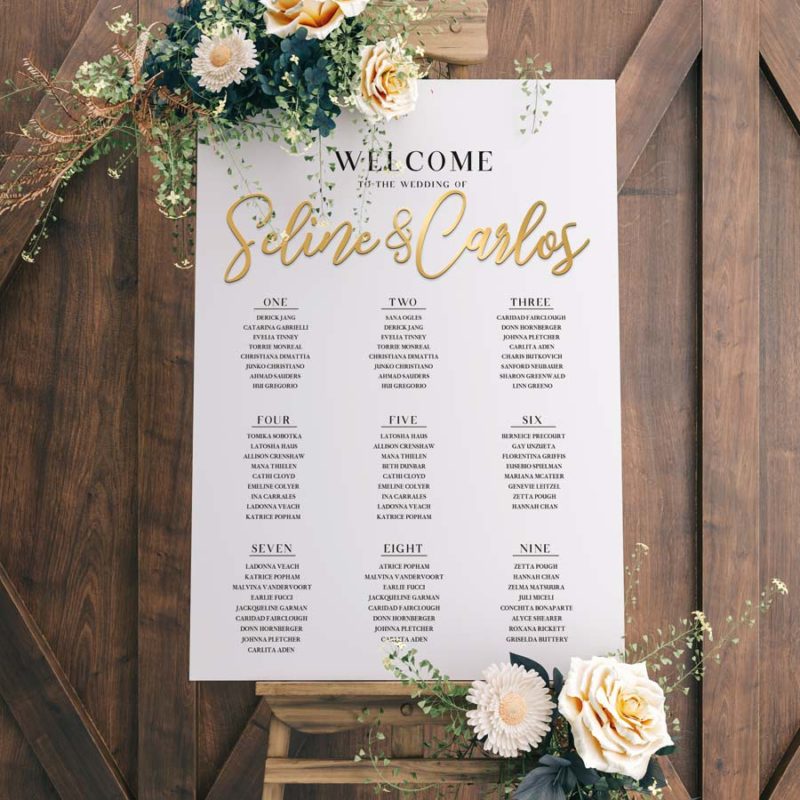 wedding seating chart with acrylic names