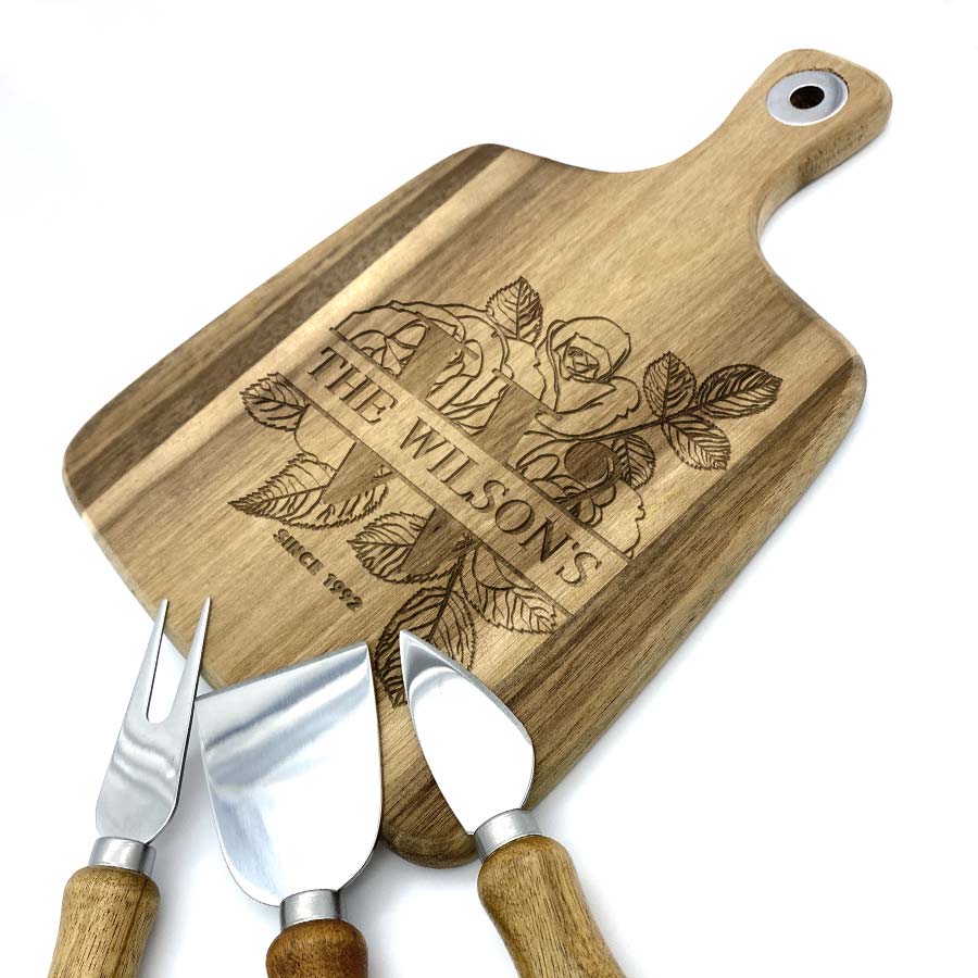 Serving board with knives set