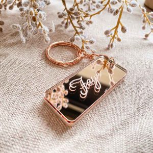 Mirror Bar Engraved Keyring with Peach Backing