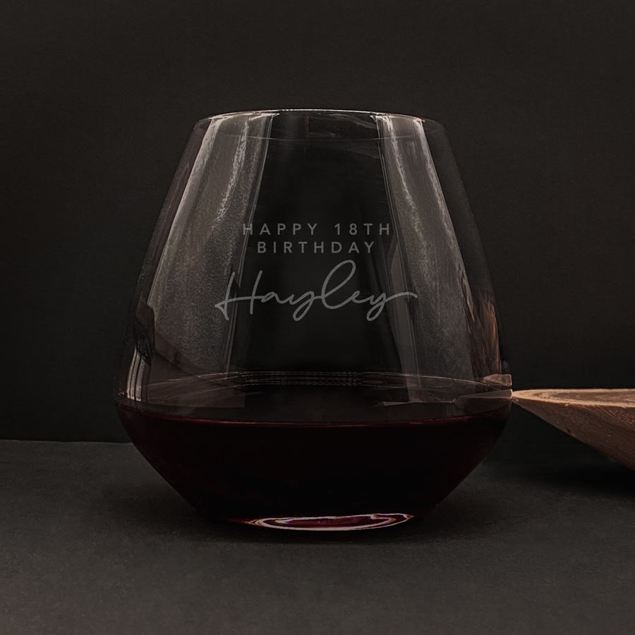 birthday stemless wine glass personalised