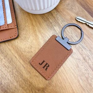 Engraved Initials Leatherette Keyring