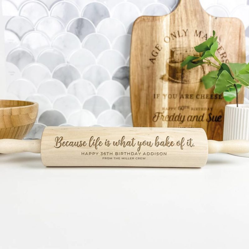rolling pin personalised birthday message