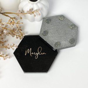 Personalised Hexagon Marble Coasters Black