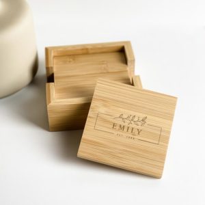 Personalised Bamboo Coasters Set